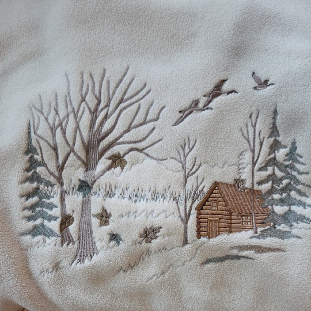 Vintage Cabela's Cream Fleece Jacket with Embroidered Geese
